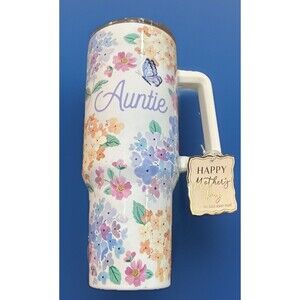 AUNTIE Floral 40oz Clementine Thermal Steel Travel Tumbler Mug Cup Mother’s Day